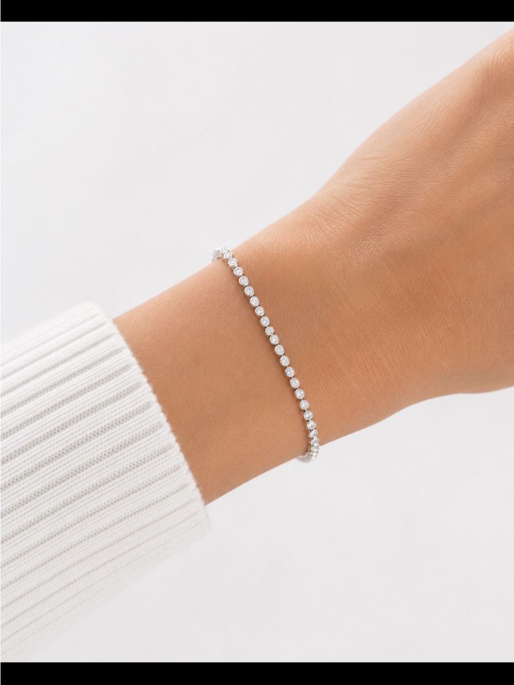 Classic Silver Tennis Bracelet with Clear Round Bezeled CZ Stones NEW